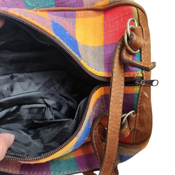Cedano Leather Guatemala Loomed Backpack Shoulder Bag Check Plaid Boho - Picture 7 of 15